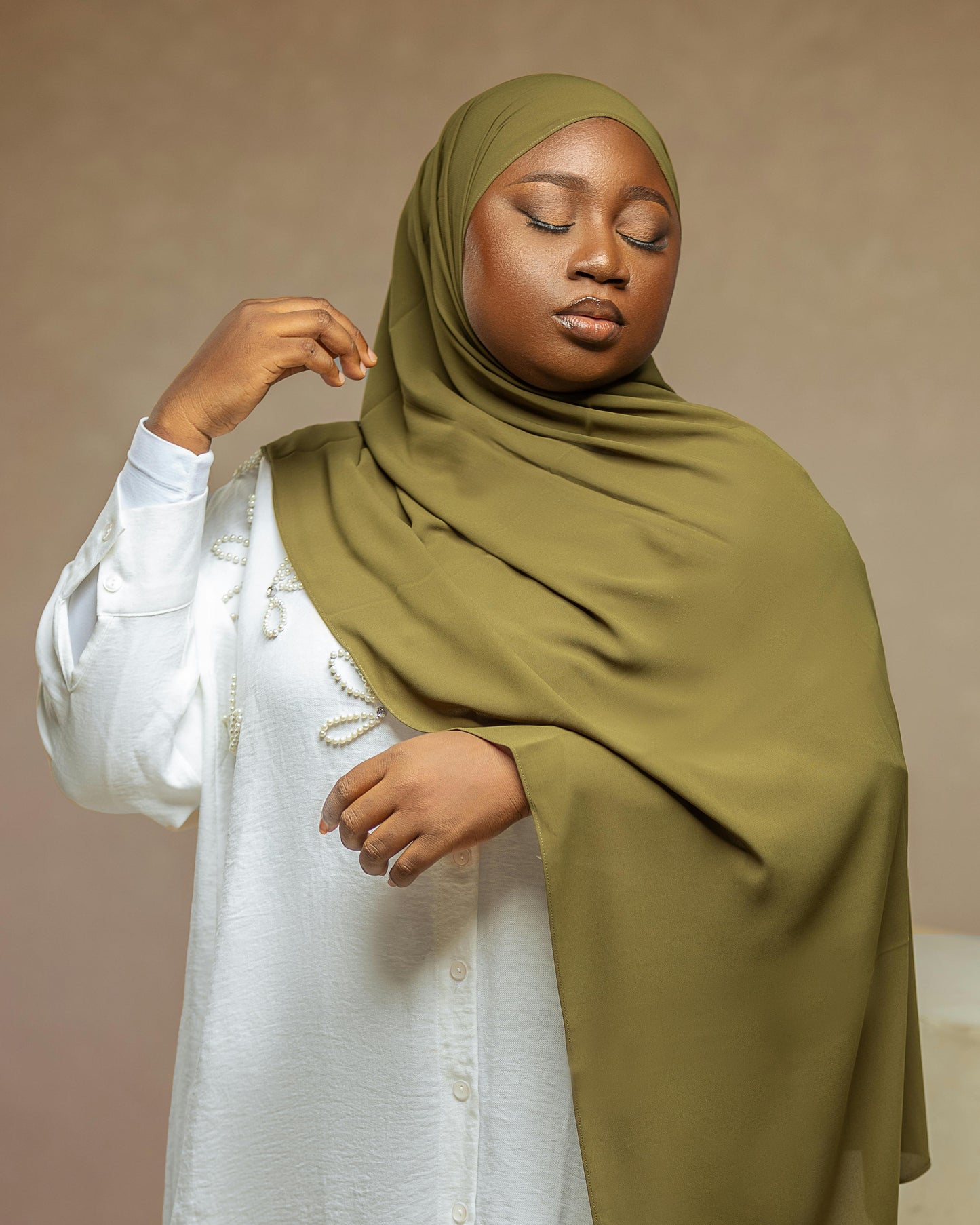 Hijab soie de Médine kakie